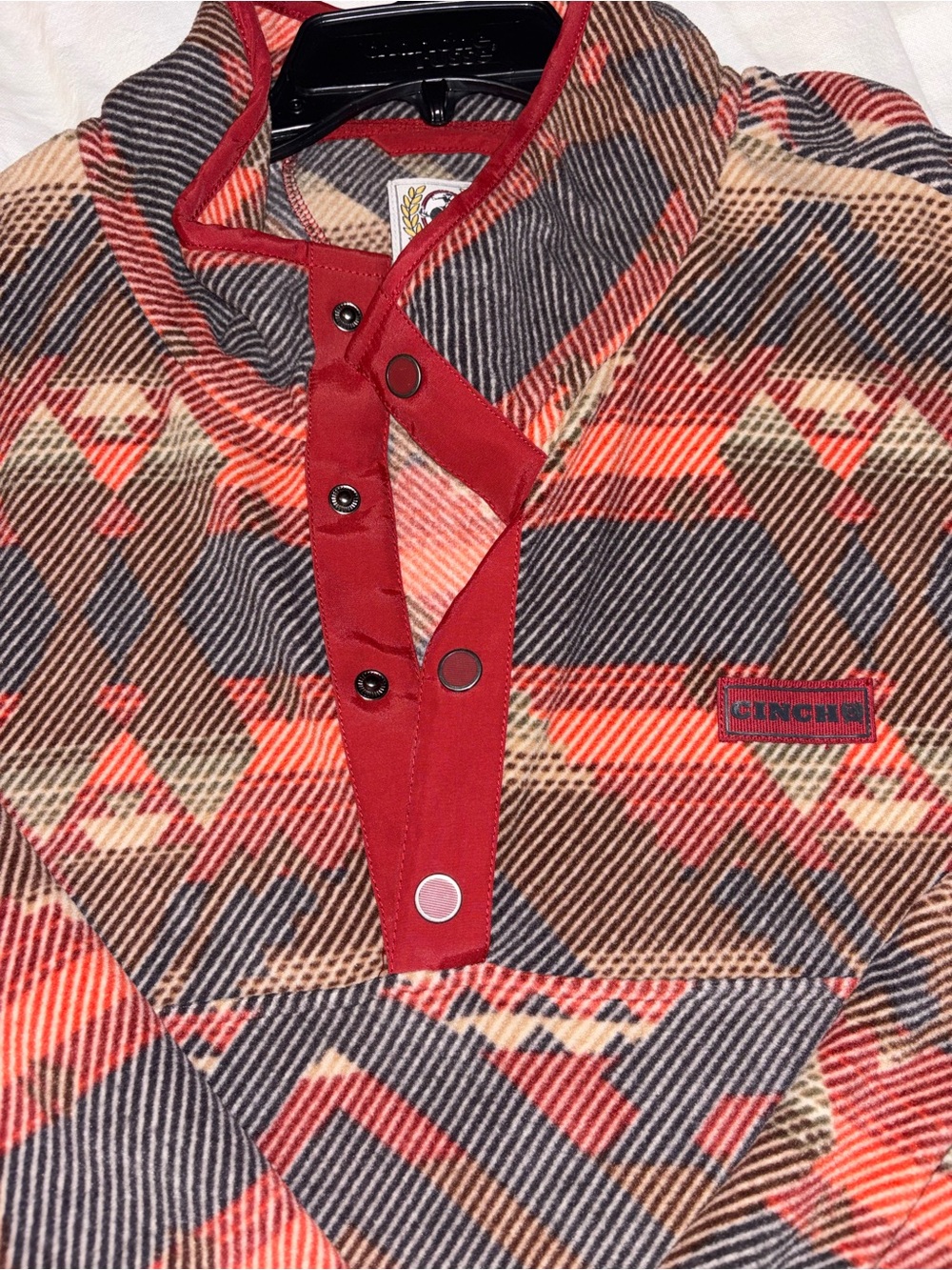 Cinch Men's Red and Brown Geometric Snap-Front Pullover